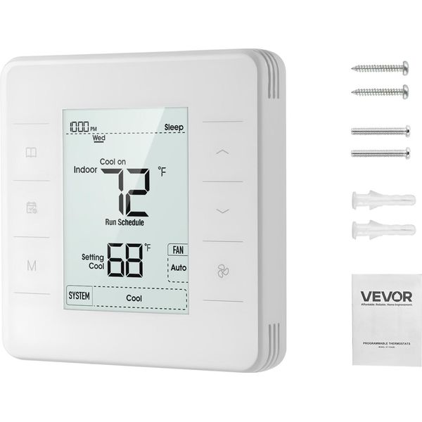 Termostato Vevor Programmabile Per 7 Giorni, Termostato Ambiente Per Pompa Di Calore, Climatizzazione, Riscaldamento A Pavimento, Schermo Led Con Retroilluminazione, Ampio Intervallo Di Temperatura Da 5 A 37 °C, Bianco-image