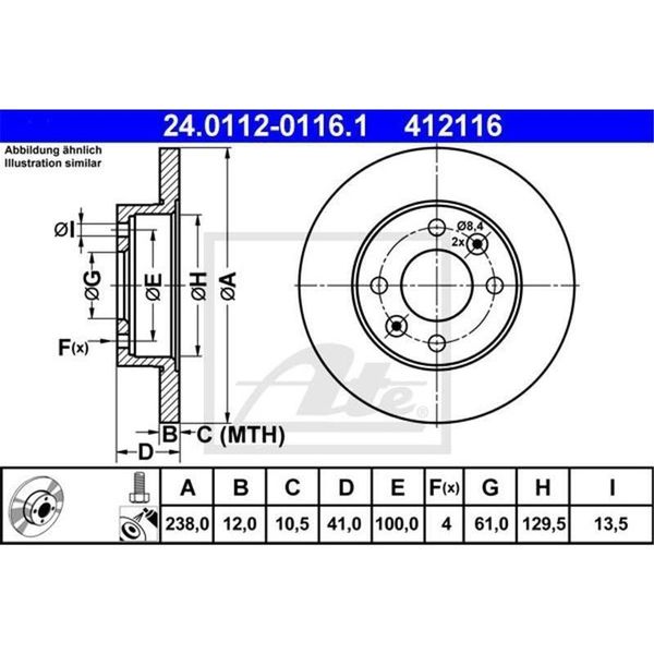 2X Ate 24.0112-0116.1 Disco Freno Asse Anteriore-image