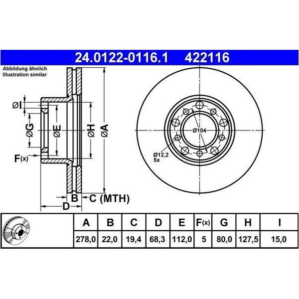 2X Ate 24.0122-0116.1 Disco Freno Asse Anteriore-image