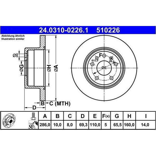 2X Disco Freno Ate 24.0310-0226.1 Per Opel Vectra B (36_) Vectra B Cc (38_)-image