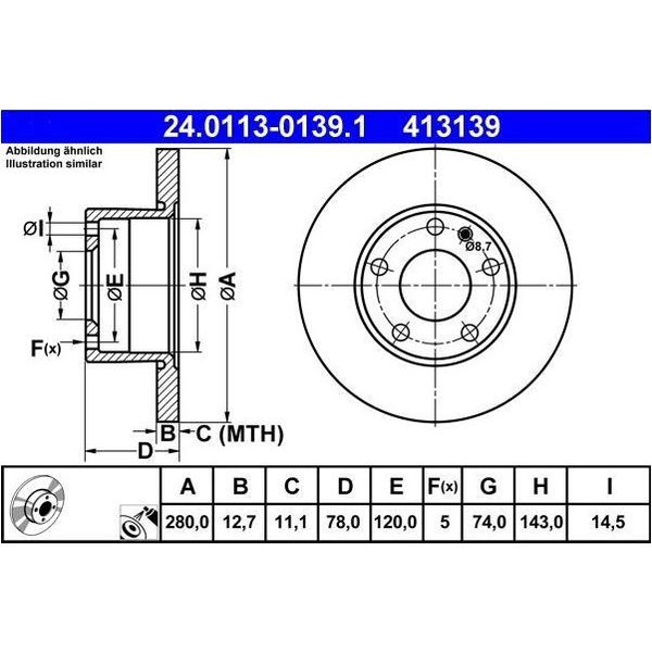 2X Ate 24.0113-0139.1 Disco Freno Asse Anteriore-image