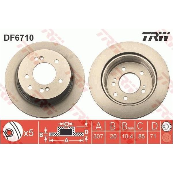 2X Trw Disco Freno DF6710 Per Ssangyong Rodius Ii Rodius Stavic Suv 71Mm 307Mm-image