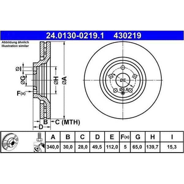 2X Disco Freno Ate 24.0130-0219.1 Per Audi Tt Coupé (8J3) Tt Roadster (8J9)-image