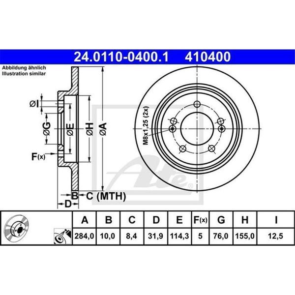 2X Disco Freno Ate 24.0110-0400.1 Per Hyundai I30 Hatchback (Pde Pd Pden)-image