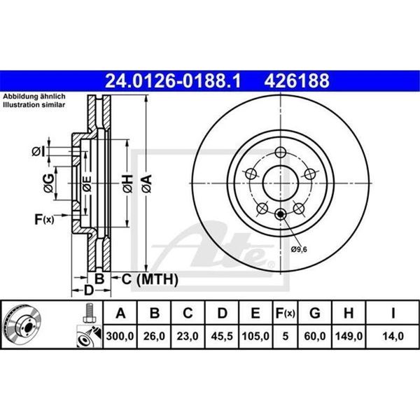 2X Disco Freno Ate 24.0126-0188.1 Per Opel Astra K Sports Tourer (B16) 45 5Mm-image