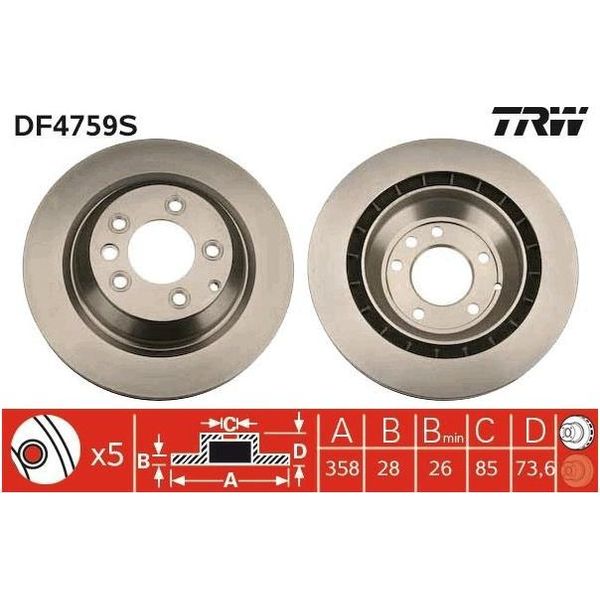 2X Disco Freno Trw DF4759S Per Vw Touareg (7LA 7L6 7L7) Per Audi Q7 (4LB)-image