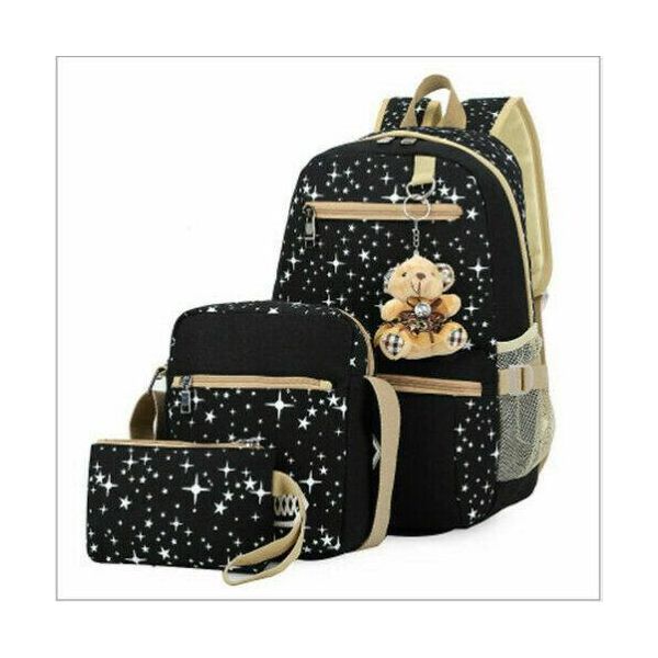 Set Di 3 Bambini Ragazze Zaino Scuola Borsa Scuola Satchel Zaino Scuola Nero-image
