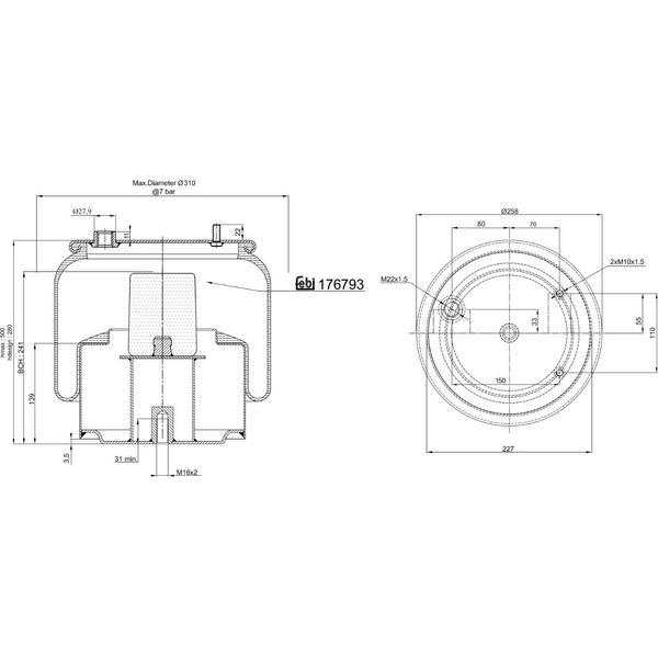Febi Bilstein Soffietto Pneumatico Soffietto 176793 Asse Posteriore Non Sterzante Per Daf Cf 290 500 Mm 258 227 Mm-image
