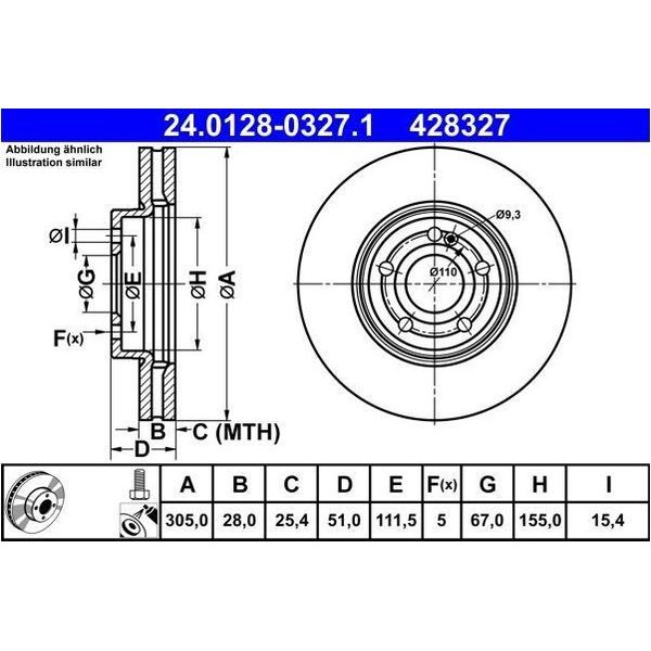2X Disco Freno Ate 24.0128-0327.1 Per MERCEDES-BENZ Classe A (W177)-image