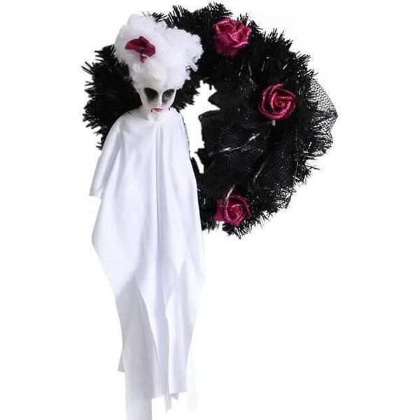 Halloween Ghost Door Hanging Ghost Day Horror Party Wreath Decoration Props For Haunted Houses, Bianco-image