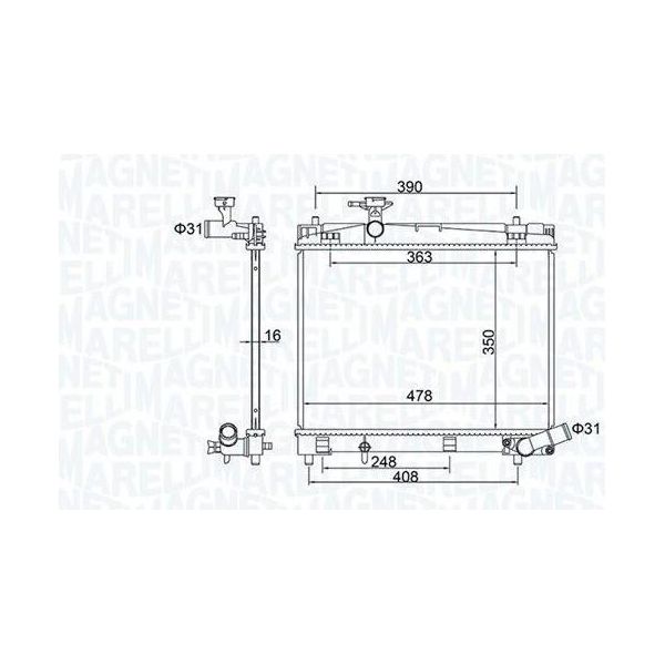 Magneti Marelli 350213208400 - Oe 16400 0Y060 Radiatore, Raffreddamento Motore Per Yaris (P13), Verso S (P12)-image