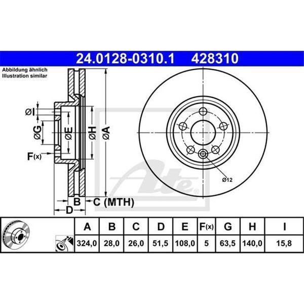 2X Disco Freno Ate 24.0128-0310.1 Per Volvo XC60 (156) 51 5Mm 140 0Mm 324 0Mm-image