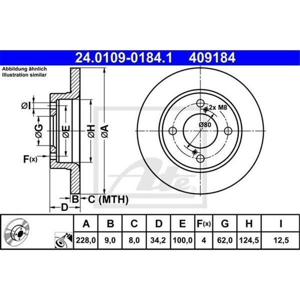 2X Disco Freno Ate 24.0109-0184.1 Per Suzuki Baleno Ii Hatchback (Fw Ew)-image