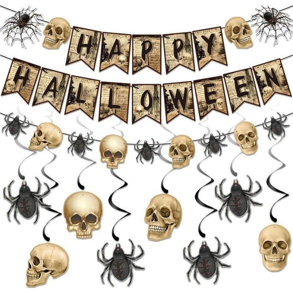 Set Di Striscioni Di Halloween - Striscione Happy Halloween, Scheletro Di Halloween, Ragno Appeso, Decorazioni Per Feste Di Halloween-image