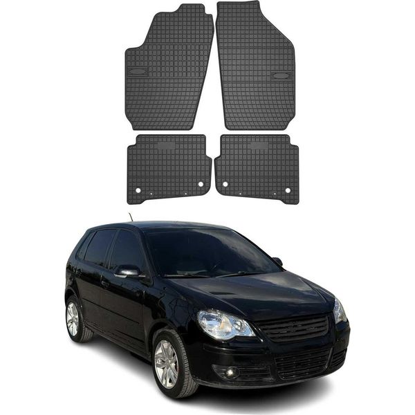 2002-2008 Vw Polo Tappetini In Gomma Nero 4 Pz-image