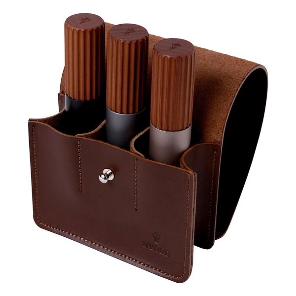Set Di 3 Macinaspezie Nyord - Macinae Pepe Con Macinino In Acciaio Inox A Regolazione Continua, Manico In Legno Di Betulla E Borsa In Pelle-image