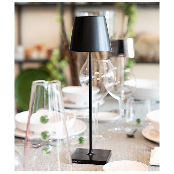 Zafferano Lampada A Led Da Tavolo Poldina Pro Nera Ricaricabile E Dimmerabile Con Batteria Fino A 12 Ore. Da Esterno IP65.-image