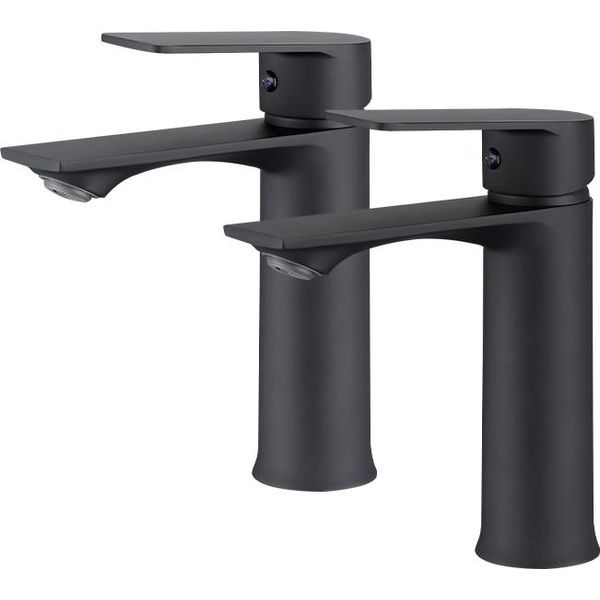 2 Pezzi Rubinetti Neri Per Bagno Con Beccuccio Inclinato Di 15°, Miscelatore Monocomando Per Lavabo, Rubinetto Per Lavandino A Risparmio Idrico-image