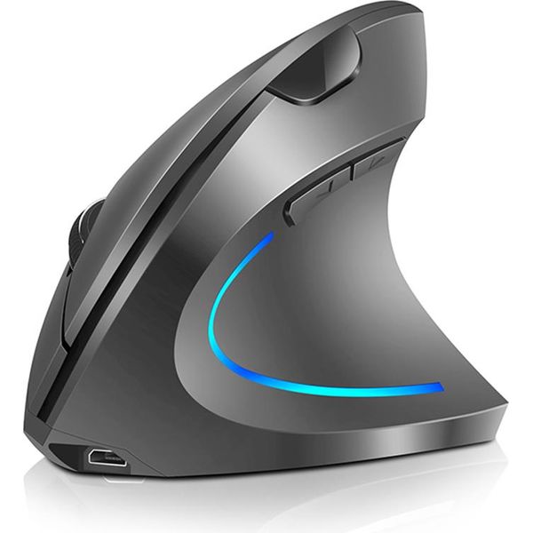 Mouse Verticale Senza Fili Da 2,4 G, Ricaricabile, Verticale, Ergonomico, 3 Livelli Dpi Regolabili, Torcia Rgb, Plug-And-Play, Grigio-image