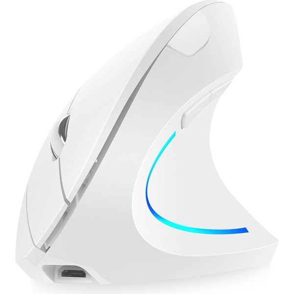Mouse Verticale Senza Fili Da 2,4 G, Ricaricabile, Verticale, Ergonomico, 3 Livelli Dpi Regolabili, Luce Di Flusso Rgb, Plug-And-Play, Bianco-image