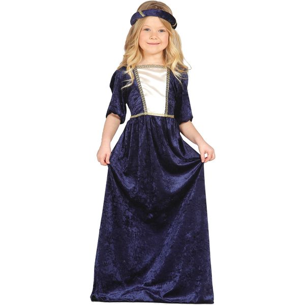 Principessa Costume Medievale Bambini Abito Regina Carnevale Fantasia Storica Abiti Da Fiaba Corona Nobile Travestimento Abbigliamento Festivo Costumi Fantastici, Taglia: 140/146 Colore: Blu-image