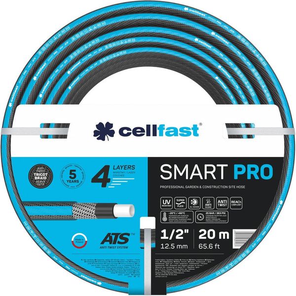 Cellfast Smart Pro Ats Tubo Per Irrigazione Da Giardino 4 Strati Di Tessuto Tricot Ats Flessibile Resistente Alle Pieghe Resistente Ai Raggi Uv (1/2" 20 M)"-image