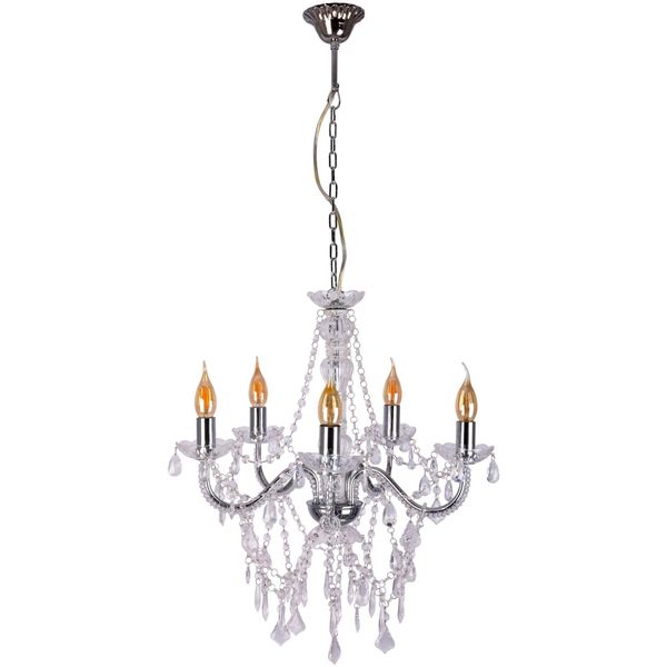 NÄVe Pendelleuchte "5Er Krone "Cecilia" D: 52 Cm Chrom", Grau (Chrom), H: 85Cm, 1 Stk., Leuchten, Elegantes Design, Pendelleuchte-image