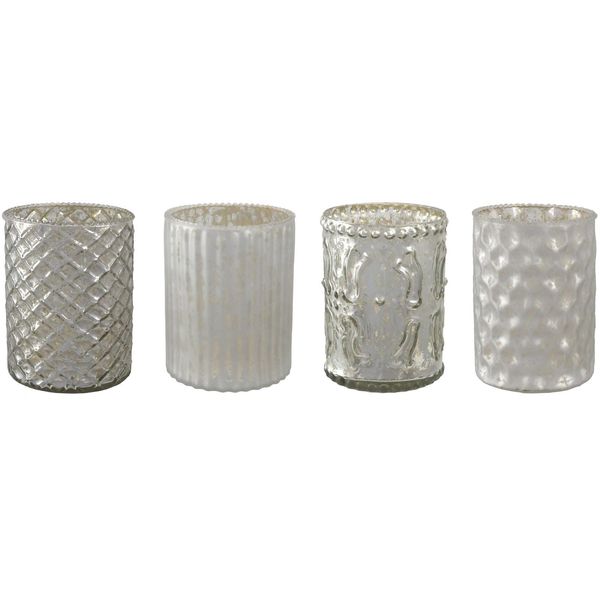 Windlicht Creativ Deco, Silber (Silberfarben), H:10Cm Ø:8Cm, Glas, Kerzenhalter, Windlicht, Mit Unterschiedlich Strukturierten OberfläChen, 4Er Set, H: Ca. 10 Cm-image