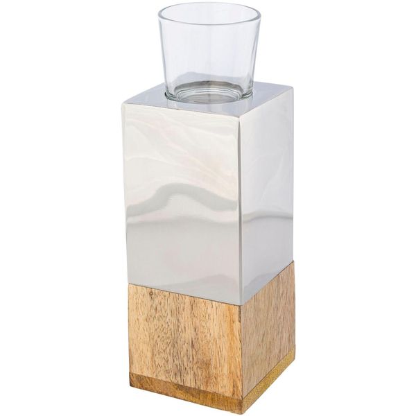 Teelichthalter Creativ Home "Kerzenhalter Tower", Silber (Silberfarben), B:8Cm H:23Cm T:8Cm, Edelstahl, Glas, Kerzenhalter, Teelichthalter, Aus Holz, Edelstahl Und Glas-image