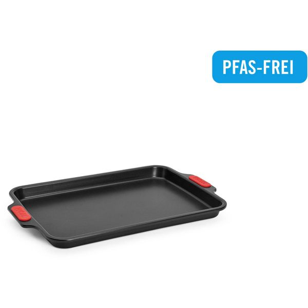 Backform Woll "Woll Let's Bake Backblech, 23X33 Cm", Schwarz, B:23Cm L:33Cm T:2,5Cm, Aluminium, KüChenformen, Mit Antihaftversiegelung Und Integrierten Silikongriffen, Pfas-Frei-image