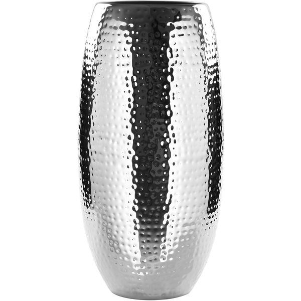 Dekovase Fink "Africa", Silber (Silberfarben), H:40Cm Ø:21Cm, Eisen, Vasen, Tischvase Aus Metall, Vernickelt, GehäMmert, HöHe 40 Cm X Ø 21 Cm-image