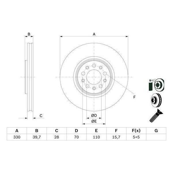 2X Disco Freno Bosch 0 986 479 F66 Per Jeep Cherokee (Kl) 39 7Mm 330Mm-image