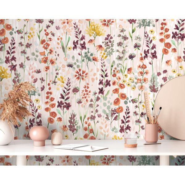 Vliestapete A.S. CrÉAtion "Aquarell Dreams BlüMchen-Tapete Mustertapete Blumen Blumen", Orange (Beige,Orange,Braun), B:0,53M H:0,02M L:10,05M, Vlies, Tapeten, Vliestapete Blumen FüR Schlafzimmer KüChe Wohnzimmer BlüMchen Design-image