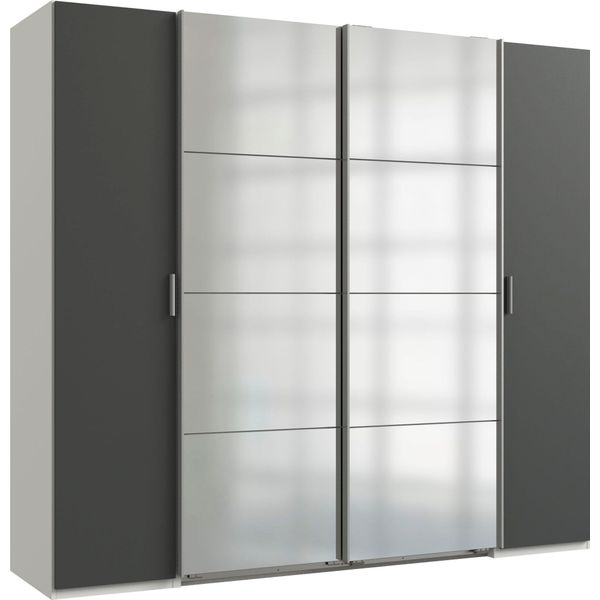Dreh-/SchwebetüRenschrank Wimex "Lotto", Weiß (Weiß, Graphit, Spiegel), B:227Cm H:210Cm T:65Cm, SchräNke, SchwebetüRenschrank Kleiderschrank-image