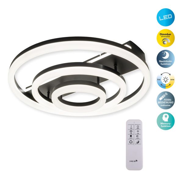 NÄVe Led Deckenleuchte "Circulo", Schwarz, Ø 60Cm H: 15,5Cm, 2 Stk., Leuchten, Dimmbar; Cct-Farbwechsler; Memoryfunktion; Nachtlichtfunktion, Led Deckenleuchte-image