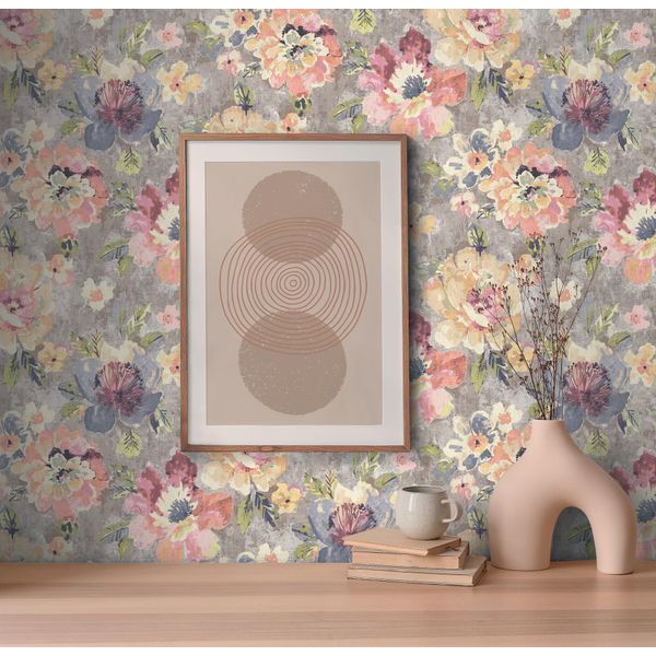 Vliestapete A.S. Création "Aquarell Dreams Blumen-Tapete Mustertapete Aquarellfarben Blumen", Bunt (Bunt,Grau,Pink), B:0,53M H:0,02M L:10,05M, Vlies, Tapeten, Vliestapete Landhaus FüR Schlafzimmer KüChe Wohnzimmer Blumen Design-image