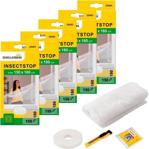 Fliegengitter-Gewebe Schellenberg "Insektenschutz Und MüCkenschutz FüR Fenster Ohne Bohren", Weiß (Rahmen: Weiß Gewebe: Weiß), B:150Cm H:180Cm, Insektenschutzgitter, Inkl. Befestigungsband, 150 X 180 Cm, Anthrazit Und Weiß-image