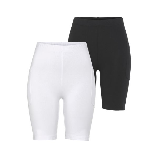 Radlerhose Flashlights, Damen, Gr. 48, N-Gr, Schwarz-Weiß (Schwarz, Weiß), Jersey, Obermaterial: 95% Baumwolle, 5% Elasthan, Unifarben, Basic, Sehr Figurbetont, Hosen Radlerhose, Mit Handytaschen-image