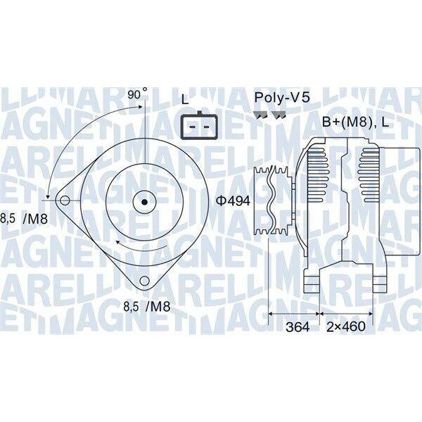 Magneti Marelli 063731645010 - Alternatore Per Vivaro A (X83), Vivaro A (E7), Vivaro (F7), Movano (X70), Trafic Ii (El), Trafic Ii (Fl), Trafic Ii (Jl), Laguna Ii, Laguna I, Kangoo (Fc), Kangoo (Kc), Clio Iii, Clio Ii-image