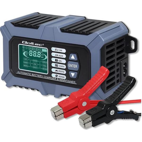 Caricabatterie A Microprocessore Qoltec Con Tester Per Batterie E Funzione Di Riparazione 12V | 6A | Lcd | Caricabatterie Agm Lifepo4 Gel-image