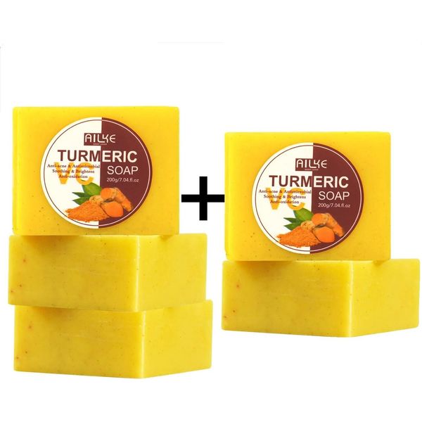 Ailke Sapone Naturale Alla Curcuma, Riduce L'acne, Illumina Il Tono Della Pelle, Acquistandone 3 E Ricevendone 2 In Omaggio-image