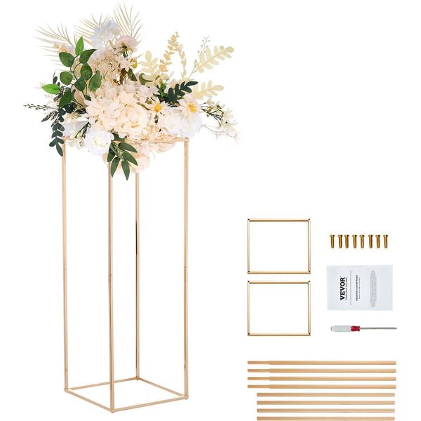 Set Di 2 Sgabelli Da Fiori Quadrato 28X28X80Cm Portafiori Tavolino In Ferro Colonna Da Fiori Moderna Galvanizzazione Oro Sgabello Per Piante Portafiori In Metallo Per La Decorazione Di Bar Alberghi Caffè-image