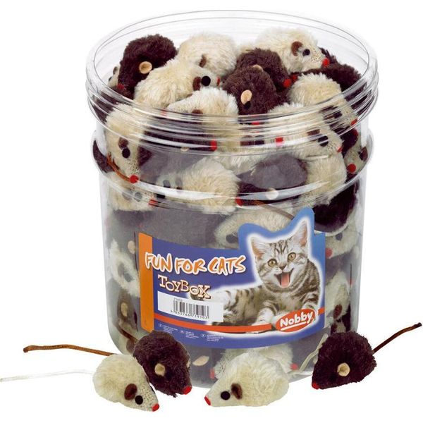 Nobby Toy Box Gatto In Scatola 144 Pz. Topolino Di Peluche Da 5 Cm. Marrone E Beige-image