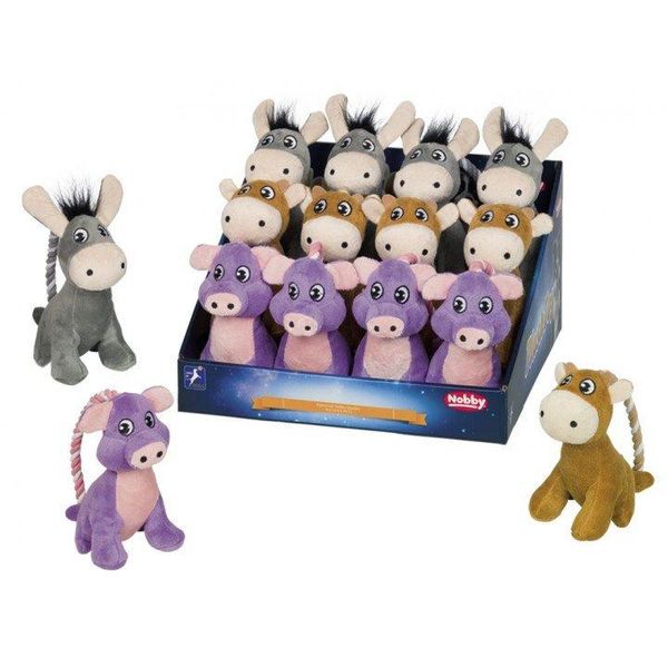 Peluche Nobby Con Corda Asino/Mucca/Maiale Display 12 Pezzi, 14 Cm-image