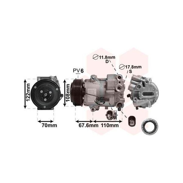Van Wezel 3700K605 - Compressore Aria Condizionata Oe 13346492 Per Cruze (J300), Cruze (J305), Cruze (J308), Astra J, Cascada (W13), Meriva B (S10), Zafira Tourer C-image