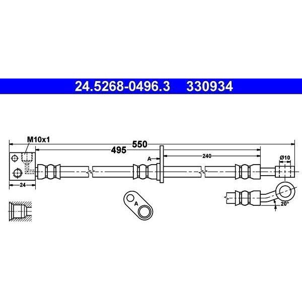 Ate 24.5268-0496.3 Tubo Freno Anteriore Destro Per Honda Jazz Ii Hatchback (Gd, GE3, GE2) Jazz Iii Hatchback (Ge, Gg, Gp, Za) Jazz Berlina (Gd)-image