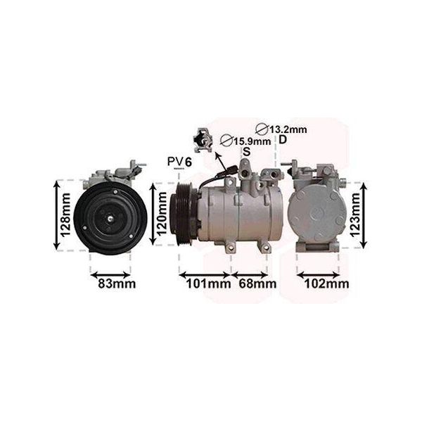 Van Wezel Compressore Aria Condizionata 8200K123 Per Hyundai Santa FÉ I (Sm) Trajet (Fo)-image
