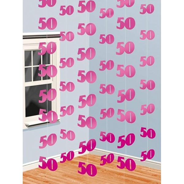 Amscan - Decorazione Da Appendere, 50°, Filo, Filo (Confezione Da 6) SG39399 (Taglia Unica) (Rosa)-image