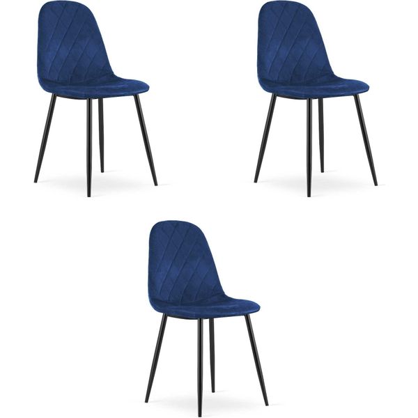 Sedia Per Sala Da Pranzo, Soggiorno, Ufficio Asti - Velluto Blu Scuro 3 Pezzi-image