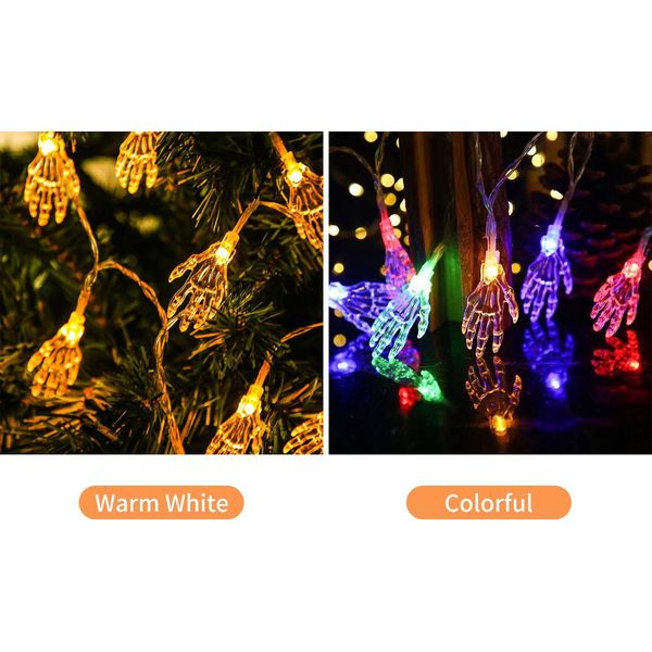Luci Di Stringa Di Halloween 20FT 40Leds Trasparente Scheletro Mano A Forma Di Luci Decorative Appese Impermeabile Luce Bianca Calda Batteria Operata Luce Spettrale Per La Festa-image